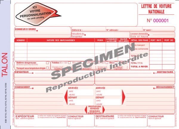 Lettre Voiture Nationale CDP PF
